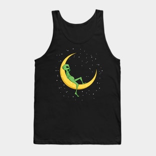 Alien Chilling on Crescent Moon Tank Top